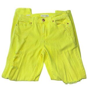 Almost Famous Jeans 5 Neon Yellow Distressed Denim Raw Hem Juniors